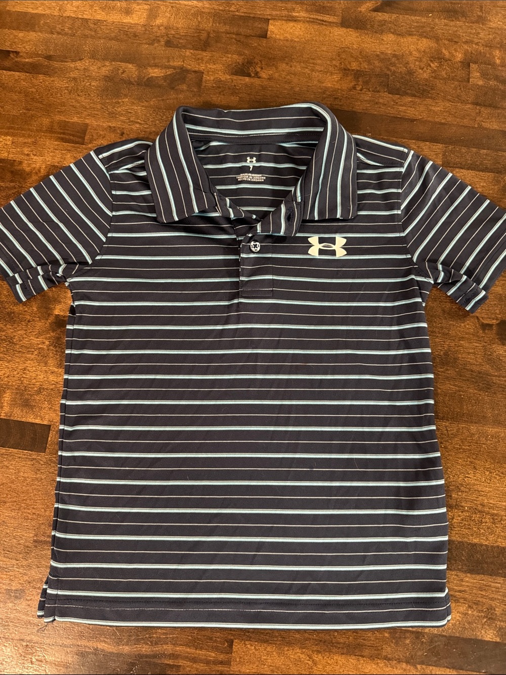 Under Armour Navy Polo with Light Blue and White Stripes
